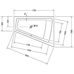 Duravit Paiova Whirlwanne 170 X 130 Cm Mit Combi-System E, Rückenschräge Rechts