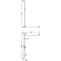 HEWI System 900 Duschhandlauf Mit Verschiebbarer Brausehalterstange Rechts, 118,5 Cm