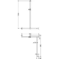 HEWI System 900 Duschhandlauf Mit Verschiebbarer Brausehalterstange Rechts, 76,5 Cm