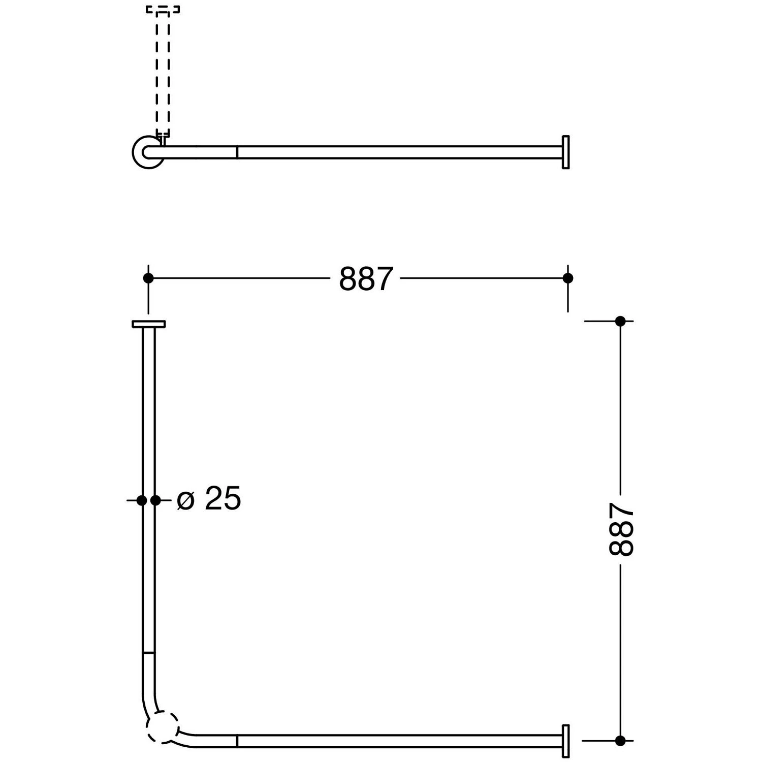 HEWI System 900 Vorhangstange Für Duschwanne 90 X 90 Cm 1 HEWI System 900 Vorhangstange Für Duschwanne 90 X 90 Cm