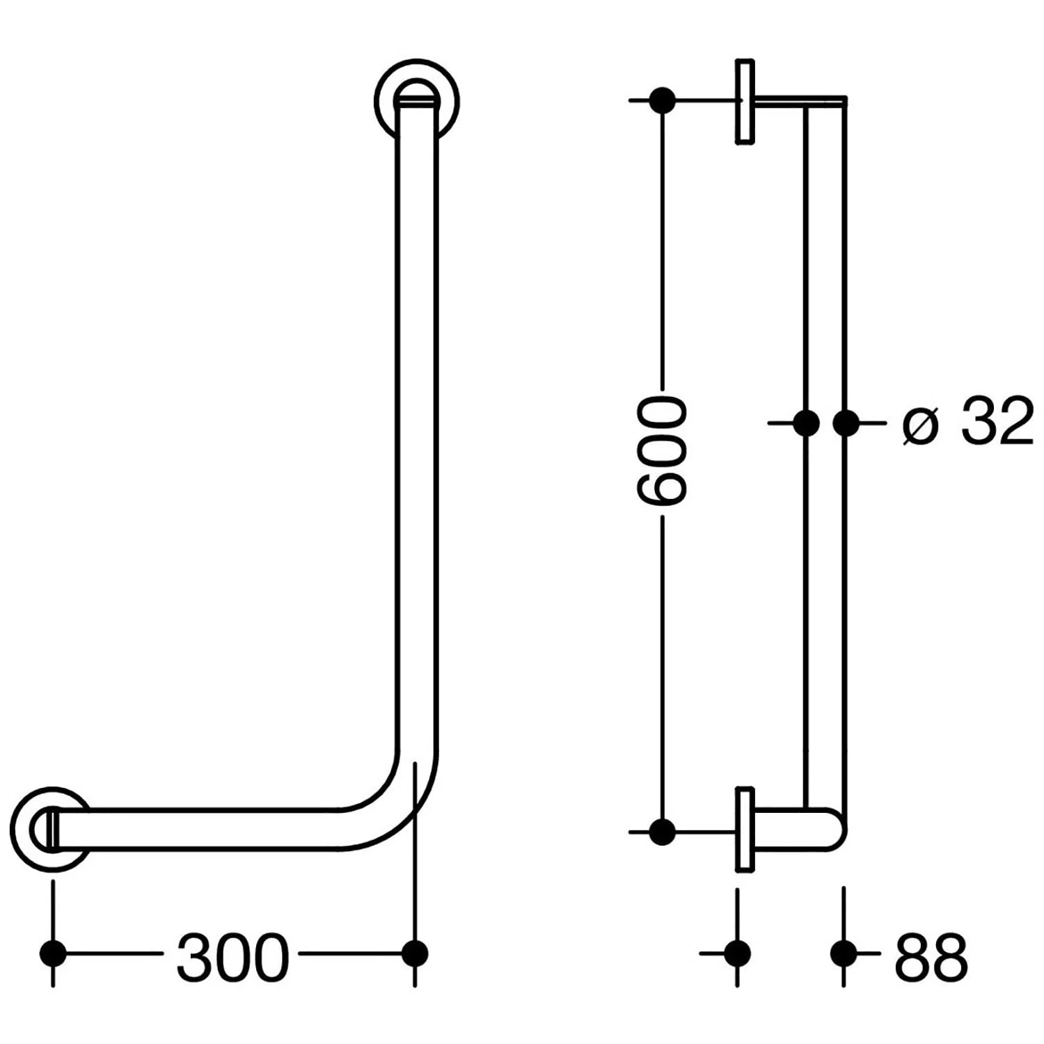 HEWI System 900 Winkelgriff, 60 Cm, Links 1 HEWI System 900 Winkelgriff, 60 Cm, Links