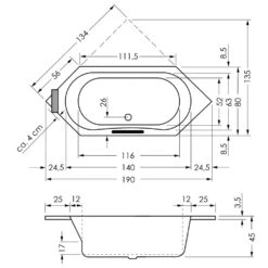 Repabad Alicante 190 N Sechseck-Badewanne Mit Griffbohrung