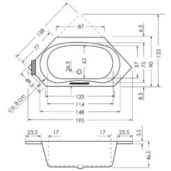 Repabad Kiruna 195 Sechseck-Badewanne