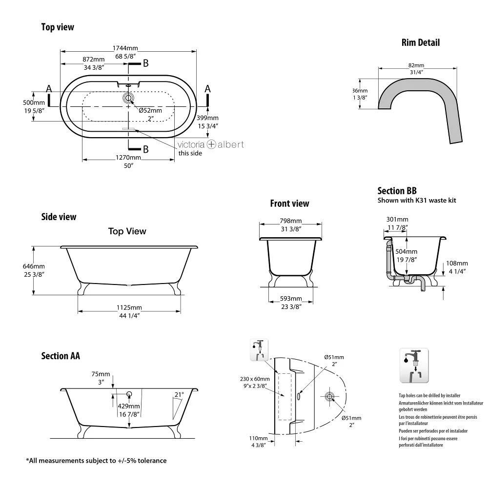 Victoria & Albert Cheshire Freistehende Badewanne, Füße Chrom Poliert 3 Victoria & Albert Cheshire Freistehende Badewanne, Füße Chrom Poliert – Bild 3