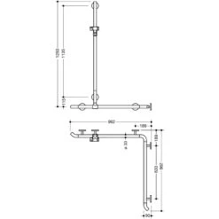 HEWI Warm Touch Duschhandlauf Mit Verschiebbarer Brausehalterstange, Eckmontage, 125 X 96,2 Cm