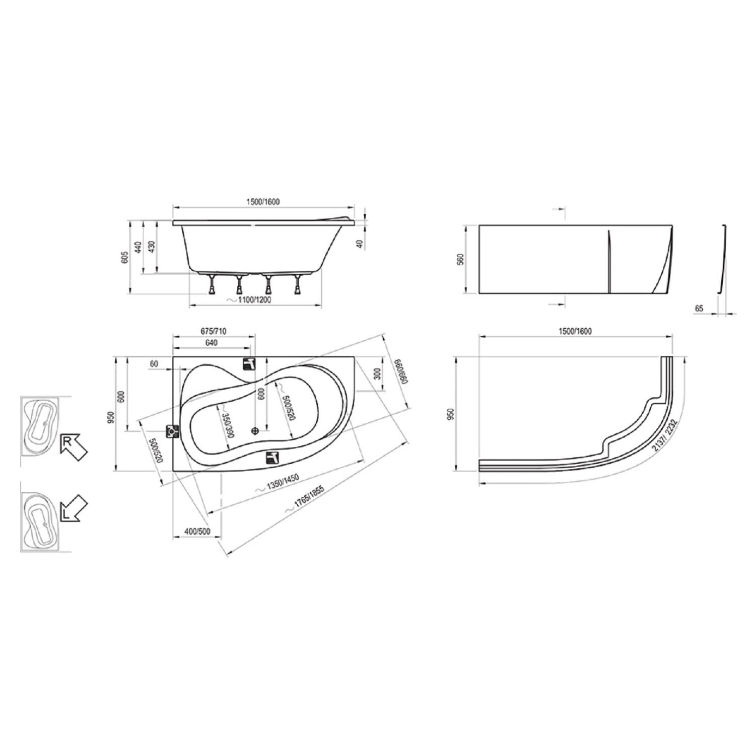 RAVAK Rosa 95 Asymmetrische Badewanne 160 X 95 Cm, Rechts 3 RAVAK Rosa 95 Asymmetrische Badewanne 160 X 95 Cm, Rechts – Bild 3