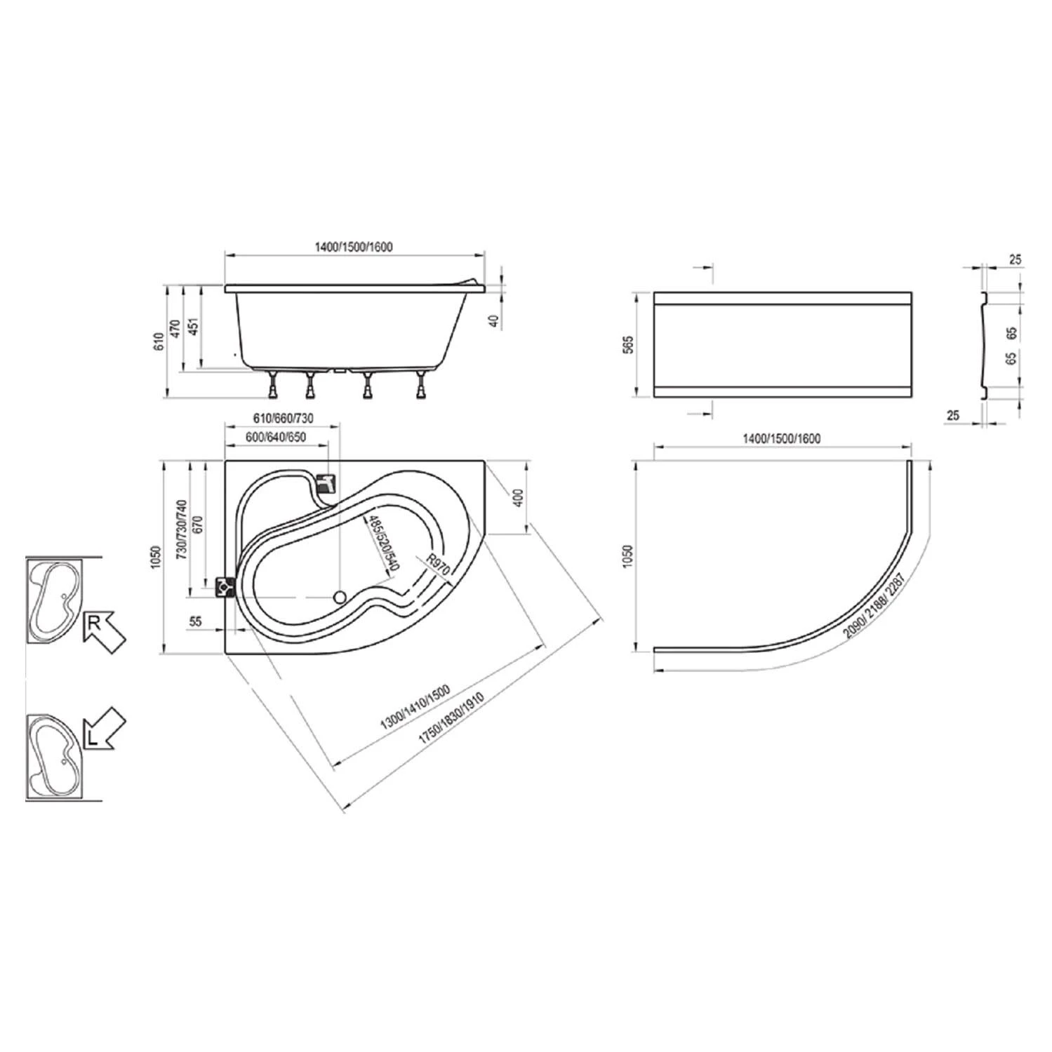 RAVAK Rosa I Asymmetrische Badewanne 140 X 105 Cm, Rechts 4 RAVAK Rosa I Asymmetrische Badewanne 140 X 105 Cm, Rechts – Bild 4