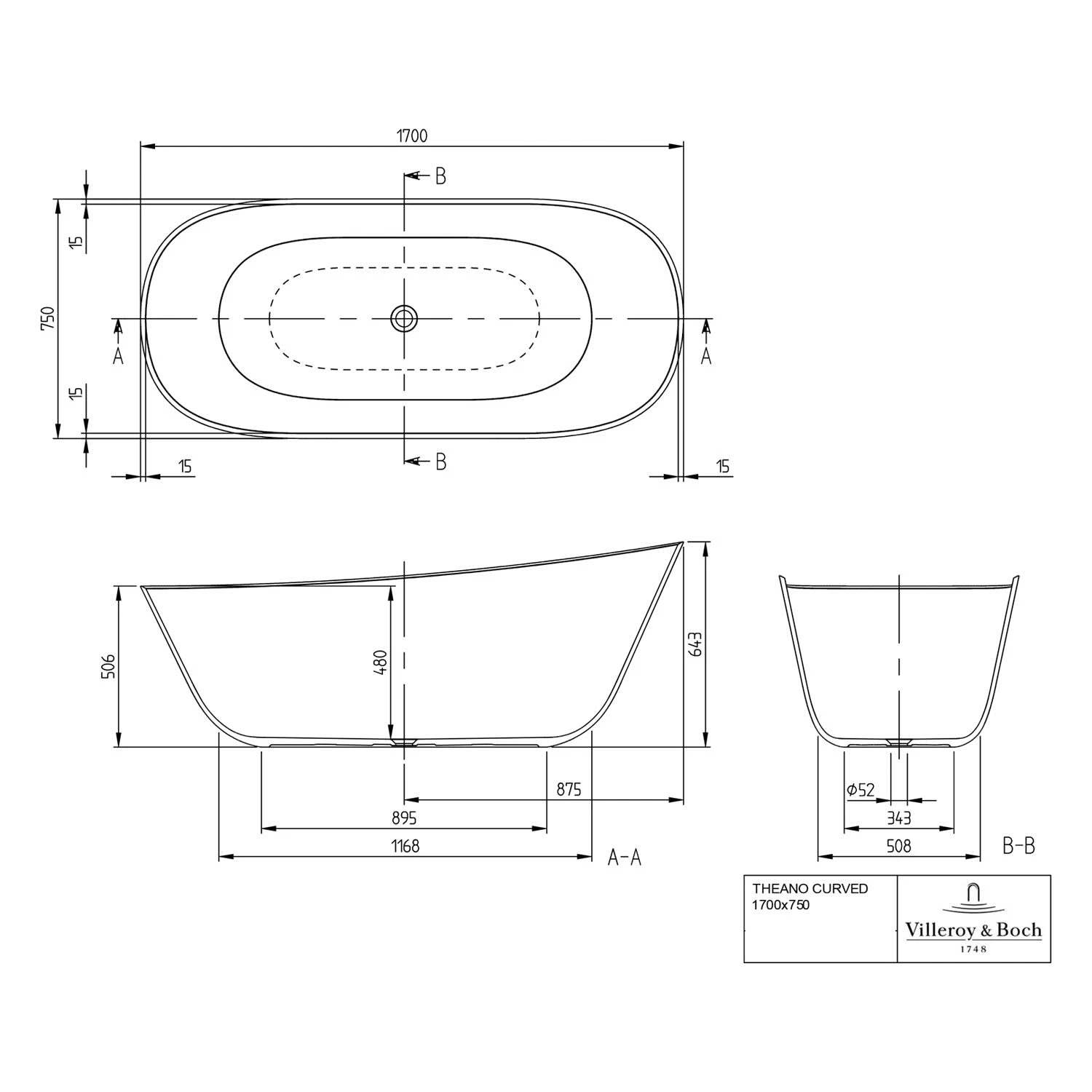 Villeroy & Boch Theano Badewanne 170 X 75 Cm, Freistehend 3 Villeroy & Boch Theano Badewanne 170 X 75 Cm, Freistehend – Bild 3